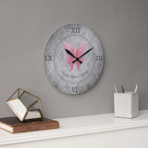 Schmetterling mit rosa Juwelen Große Wanduhr