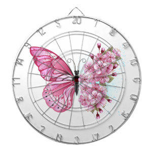 Schmetterling mit rosa Sakura-Blüten Dartscheibe