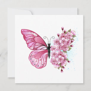 Schmetterling mit rosa Sakura-Blüten Einladung
