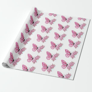 Schmetterling mit rosa Sakura-Blüten Geschenkpapier