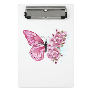 Schmetterling mit rosa Sakura-Blüten Mini Klemmbrett