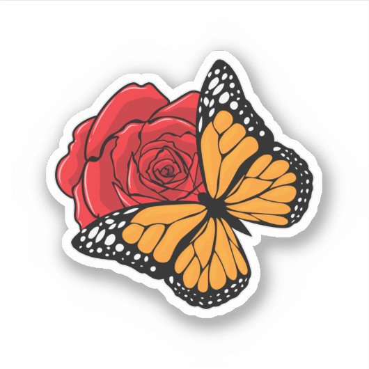 Schmetterling mit Rose Aufkleber (Vorderseite)