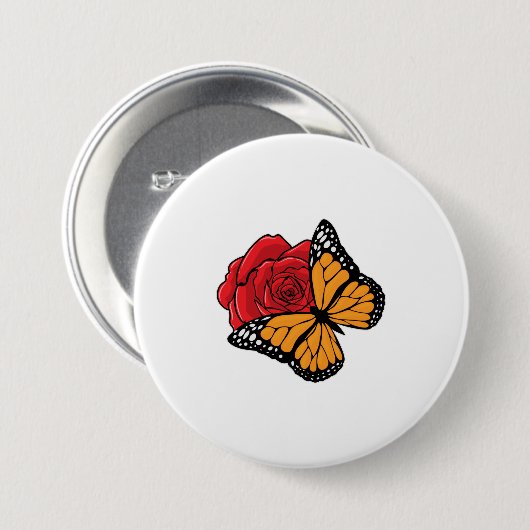 Schmetterling mit Rose Button (Vorne & Hinten)