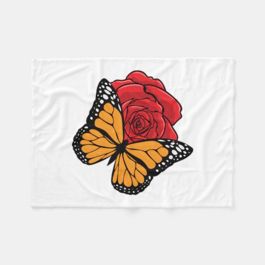 Schmetterling mit Rose Fleecedecke (Vorderseite (Horizontal))