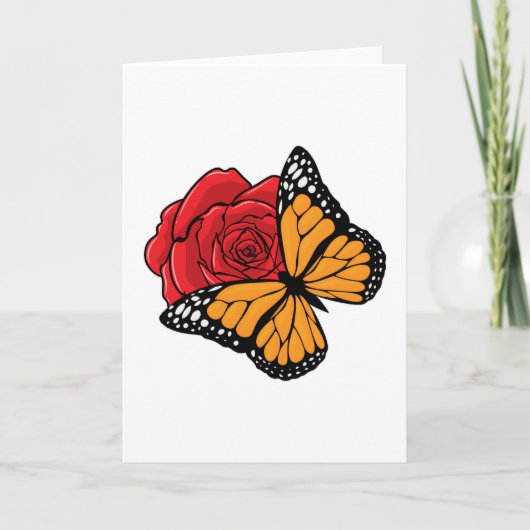 Schmetterling mit Rose Karte (Vorderseite)