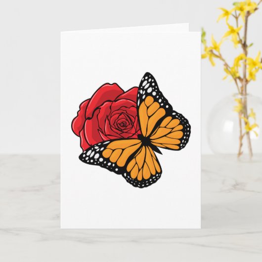 Schmetterling mit Rose Karte (Gelbe Blume)