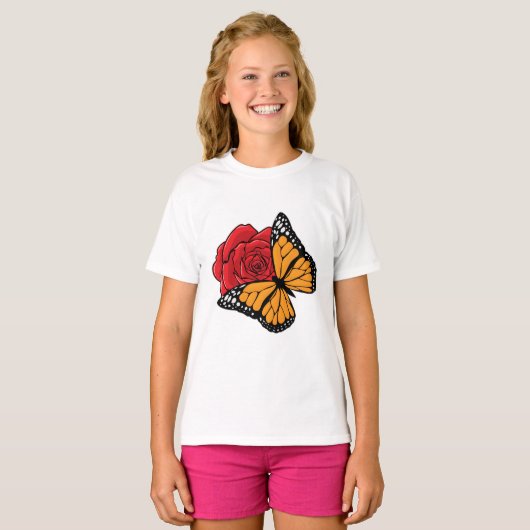 Schmetterling mit Rose T-Shirt (Vorne ganz)