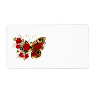 Schmetterling mit roter Blume und rote Rosen