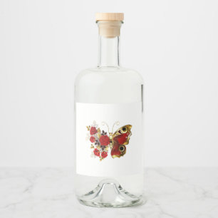 Schmetterling mit roter Blume und rote Rosen Alkoholflaschenetikett
