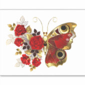 Schmetterling mit roter Blume und rote Rosen Aufkleber (Vorderseite)