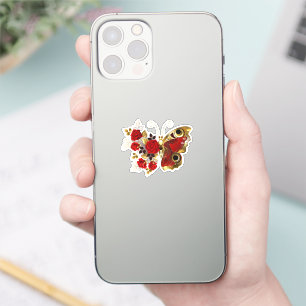 Schmetterling mit roter Blume und rote Rosen Aufkleber