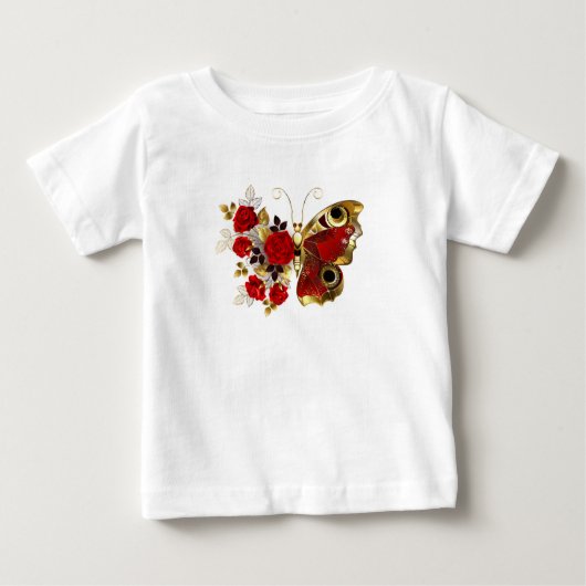 Schmetterling mit roter Blume und rote Rosen Baby T-shirt (Vorderseite)
