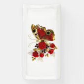 Schmetterling mit roter Blume und rote Rosen Banner (Vertikal)
