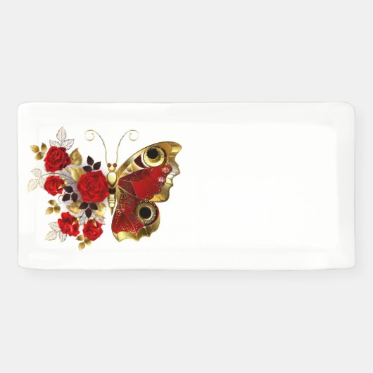 Schmetterling mit roter Blume und rote Rosen Banner (Horizontal)