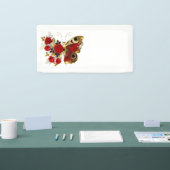 Schmetterling mit roter Blume und rote Rosen Banner (Messe)