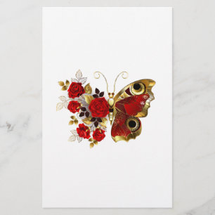 Schmetterling mit roter Blume und rote Rosen Briefpapier