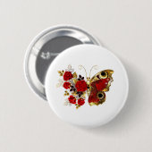 Schmetterling mit roter Blume und rote Rosen Button (Vorne & Hinten)