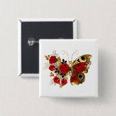Schmetterling mit roter Blume und rote Rosen Button (Vorne & Hinten)