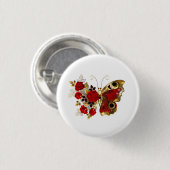 Schmetterling mit roter Blume und rote Rosen Button (Vorne & Hinten)
