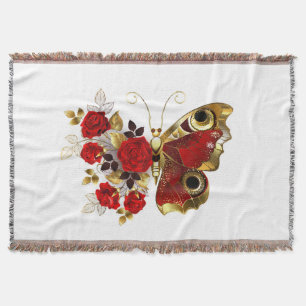 Schmetterling mit roter Blume und rote Rosen Decke
