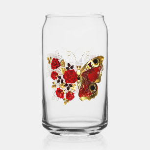 Schmetterling mit roter Blume und rote Rosen Dosenglas