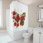 Schmetterling mit roter Blume und rote Rosen Duschvorhang (Beispiel)