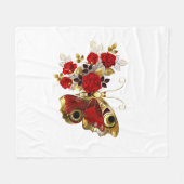 Schmetterling mit roter Blume und rote Rosen Fleecedecke (Vorderseite (Horizontal))