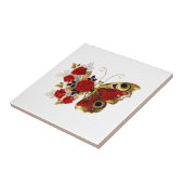 Schmetterling mit roter Blume und rote Rosen Fliese (Seite)