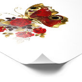 Schmetterling mit roter Blume und rote Rosen Fotodruck (Ecke)