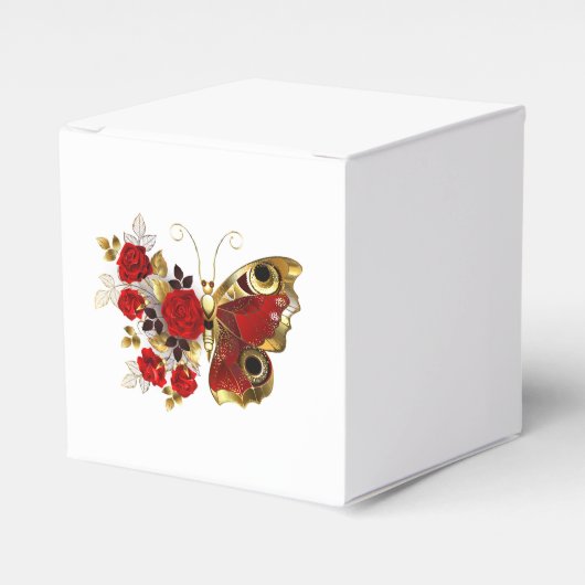 Schmetterling mit roter Blume und rote Rosen Geschenkschachtel (Vorderseite)