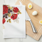 Schmetterling mit roter Blume und rote Rosen Geschirrtuch (Viertel Falte)