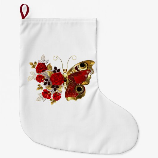 Schmetterling mit roter Blume und rote Rosen Großer Weihnachtsstrumpf (Vorderseite)