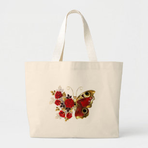 Schmetterling mit roter Blume und rote Rosen Jumbo Stoffbeutel