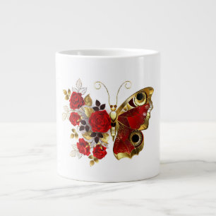 Schmetterling mit roter Blume und rote Rosen Jumbo-Tasse