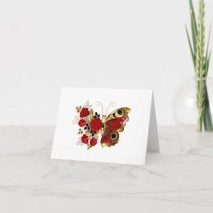 Schmetterling mit roter Blume und rote Rosen Karte