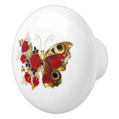 Schmetterling mit roter Blume und rote Rosen Keramikknauf (Rechts)