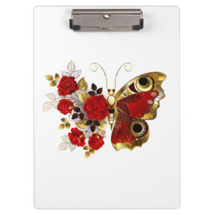 Schmetterling mit roter Blume und rote Rosen Klemmbrett