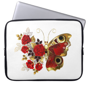 Schmetterling mit roter Blume und rote Rosen Laptopschutzhülle