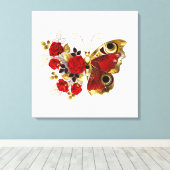 Schmetterling mit roter Blume und rote Rosen Leinwanddruck (Insitu (Holzboden))
