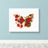 Schmetterling mit roter Blume und rote Rosen Leinwanddruck (Insitu (Holzboden))