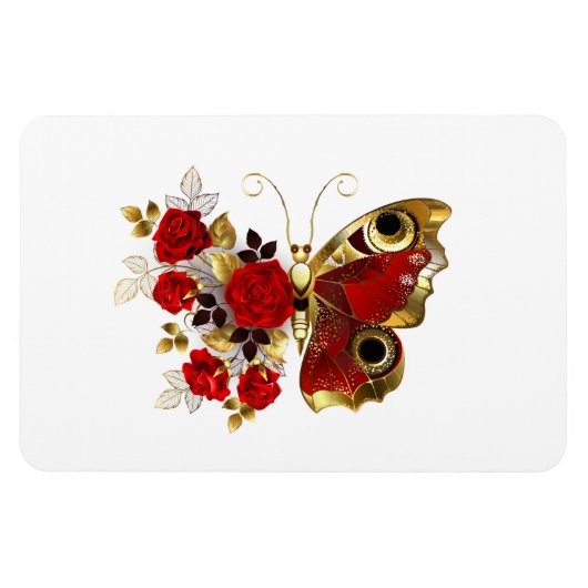 Schmetterling mit roter Blume und rote Rosen Magnet (Horizontal)