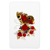 Schmetterling mit roter Blume und rote Rosen Magnet (Vertikal)