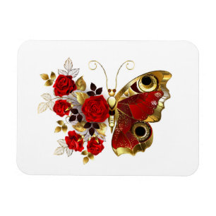 Schmetterling mit roter Blume und rote Rosen Magnet