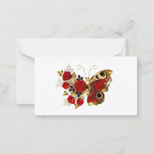 Schmetterling mit roter Blume und rote Rosen Mitteilungskarte