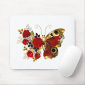 Schmetterling mit roter Blume und rote Rosen Mousepad (Mit Mouse)