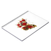 Schmetterling mit roter Blume und rote Rosen Notizblock (Linke Seite)