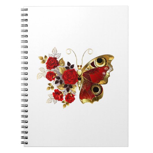 Schmetterling mit roter Blume und rote Rosen Notizblock (Vorderseite)