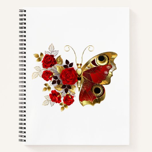 Schmetterling mit roter Blume und rote Rosen Notizblock (Vorderseite)