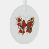 Schmetterling mit roter Blume und rote Rosen Ornament Aus Glas (Vorderseite Rechts)