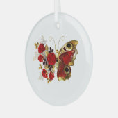 Schmetterling mit roter Blume und rote Rosen Ornament Aus Glas (Vorderseite links)